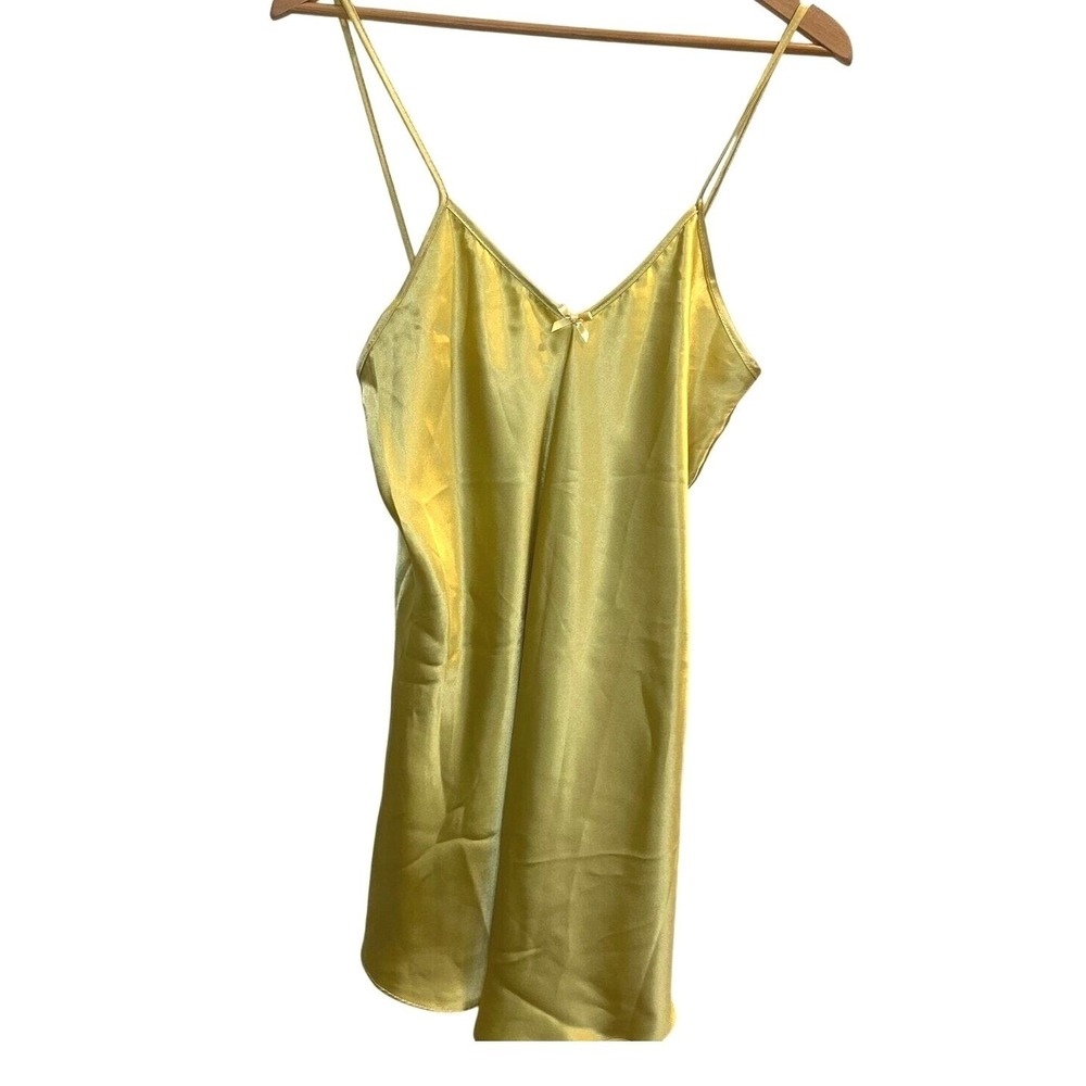 Nicolette Vintage Womens Gold Satin Chemise Slip Dress‎ Nightgown Yellow Med USA